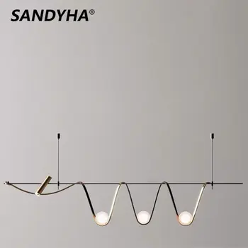 SANDYHA Nordic Современная светодиодная люстра со стеклянным шаром в полоску, Креативный дизайн, лампа для столовой, домашний декор, Подвесные светильники