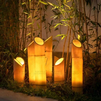 Лампа для украшения сада из стекловолокна Бамбуковая Наружное Светодиодное Ландшафтное освещение Для Дома, торгового центра, двора