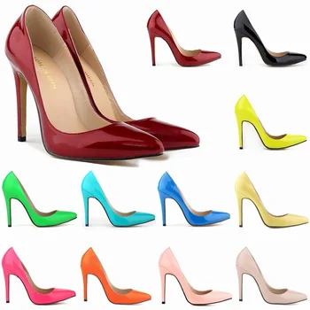 Женские туфли-лодочки на тонком каблуке, Пикантная женская обувь для отдыха и вечеринок, острый носок, лакированная кожа, 11 см, женская обувь без застежки, Размер 35-42, красный