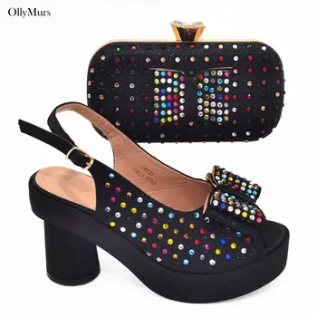 Новейший дизайн, туфли и сумка на высоком каблуке со стразами, комплект из 2023 Модной женской обуви и сумки в африканском стиле, комплект для вечерней вечеринки