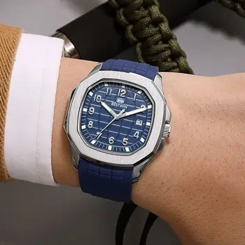 2023 Роскошные мужские часы с квадратным циферблатом, мужские кварцевые спортивные часы, синяя резинка, зеленые часы, деловые мужские часы из нержавеющей стали