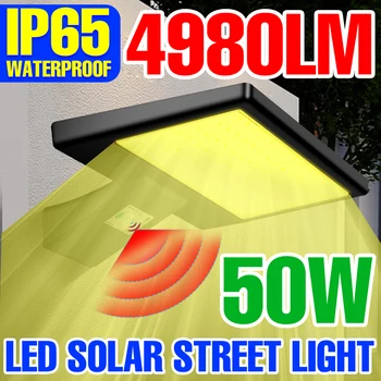 Светодиодная Солнечная лампа Мощностью 50 Вт, Уличный светильник, Датчик движения, настенный светильник на солнечной панели для сада Снаружи, водонепроницаемые прожекторы IP65