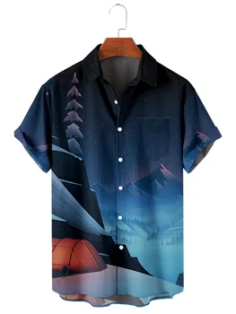 Летние Элементы 2022, Мужская Повседневная Рубашка с коротким рукавом и Отворотом, топ с карманом, 3D принт в виде Снежинки, Пляжная рубашка Большого Размера