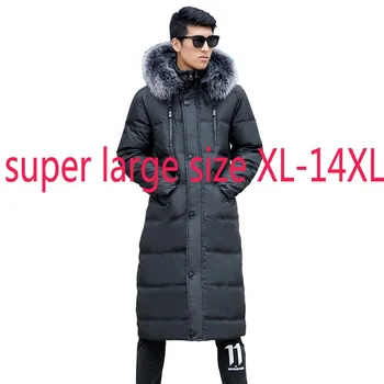 Новое Высококачественное Мужское Пальто с воротником из Лисьего меха, Очень Большая Толстая Повседневная куртка на Белом Утином Пуху X-long, Большие Размеры M-11XL12XL 13XL 14XL