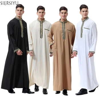 Рамадан Модные Мужские Халаты Мусульманская Одежда С Вышивкой с Длинным рукавом Арабский Дубай Индийский Ближний Восток Исламский Человек Джубба Тобе Плюс Размер