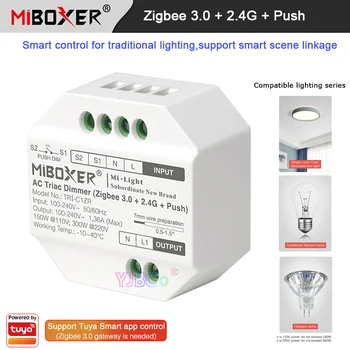 110 В 220 В Miboxer Zigbee 3,0 Симисторный Диммер переменного тока 2,4 Г Пульт дистанционного управления Кнопочный переключатель галогенные Лампы симисторный диммируемый светодиодный контроллер ламп