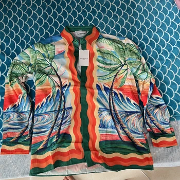 Высококачественные рубашки CASABLANCA, цветные карандаши, пляж, пальмы, пейзаж заката, рубашка с длинным рукавом