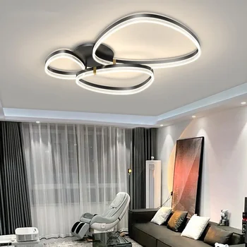Скандинавская Креативная акриловая светодиодная люстра, используемая для спальни, кухни, гостиной, столовой, внутреннего освещения с регулируемой яркостью, черный