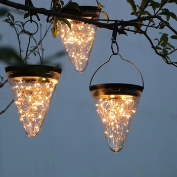 Подвесной фонарь на солнечной энергии, гирлянда из медной проволоки, волшебный световой конус, подвесной светильник для праздничной вечеринки, свадебного украшения сада