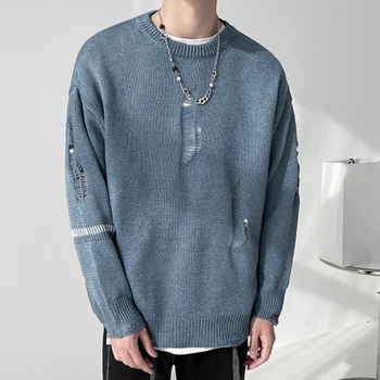 Новый Стильный Винтажный мужской Джемпер с дырками, Вязаный свитер в стиле хип-хоп, Свободный Пуловер, Одежда для отдыха, Sudaderas