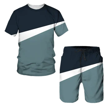 2023 Мужские шорты с коротким рукавом с 3D принтом, Футболка из двух частей, Костюм для мужчин и женщин, Повседневная трендовая футболка Оверсайз