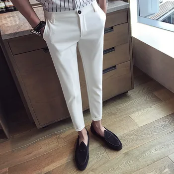 Новые повседневные белые мужские брюки, девятиточечные брюки, Тонкие дышащие Удобные высококачественные мужские брендовые деловые брюки