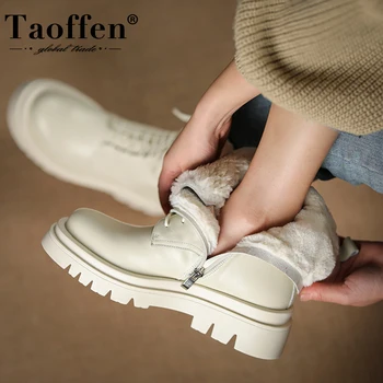 Taoffen/Размеры 34-42, женские ботильоны, теплая зимняя обувь из натуральной кожи на толстом меху, женская модная крутая повседневная обувь, ботинки Ins, обувь