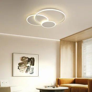 Простой Современный светодиодный потолочный светильник для спальни, гостиной, кухни, кабинета, Белое Кольцо, Круглая Люстра с дистанционным управлением, светильник