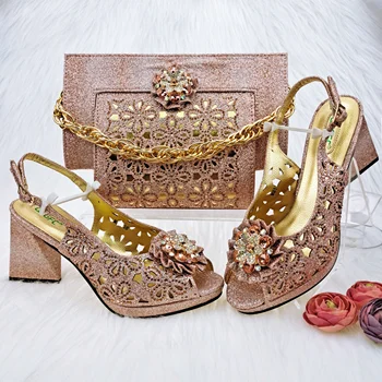PM Новейший итальянский модный дизайн Розового золота с открытым носком, повседневная женская обувь и сумка для вечеринок, комплект