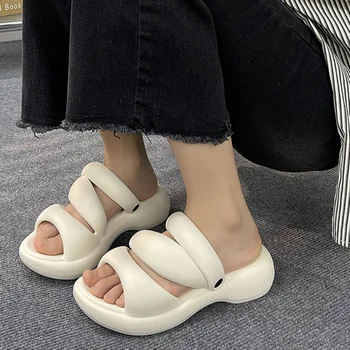 удобная женская обувь-сабо на открытом воздухе 2023, летние пляжные сандалии для отдыха на море, толстая подошва, простые дизайнерские сандалии на платформе