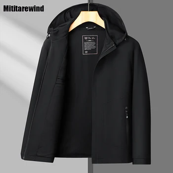 Куртка больших размеров для мужчин, осенние деловые повседневные куртки, модное съемное пальто с капюшоном на молнии, высококачественная мужская одежда