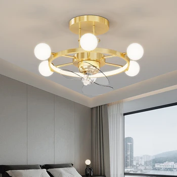 Светодиодный потолочный вентилятор в спальне в простом стиле с дистанционной регулировкой яркости, потолочный вентилятор в железном корпусе со светодиодной подсветкой и управлением