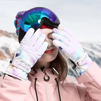 Лыжные перчатки Женские Зимние Теплые Водонепроницаемые противоскользящие, для девочек с сенсорным экраном, для Езды на Велосипеде, для Катания на лыжах, Сноуборде, Ветрозащитные перчатки