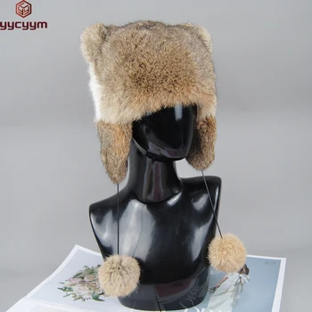 Новая Стильная Вязаная шапка из натурального меха кролика Для женщин, Шапки из натурального теплого меха кролика, Зимние шапки-тюбетейки в корейском стиле из натурального меха кролика