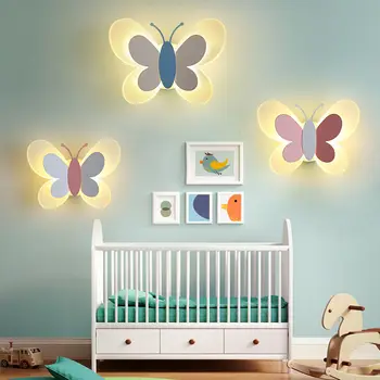 Настенный светильник с бабочкой, современная спальня для девочек, креативные лампы-бра, мультяшная детская комната, светодиодная детская прикроватная лампа, прикрепленная лампа